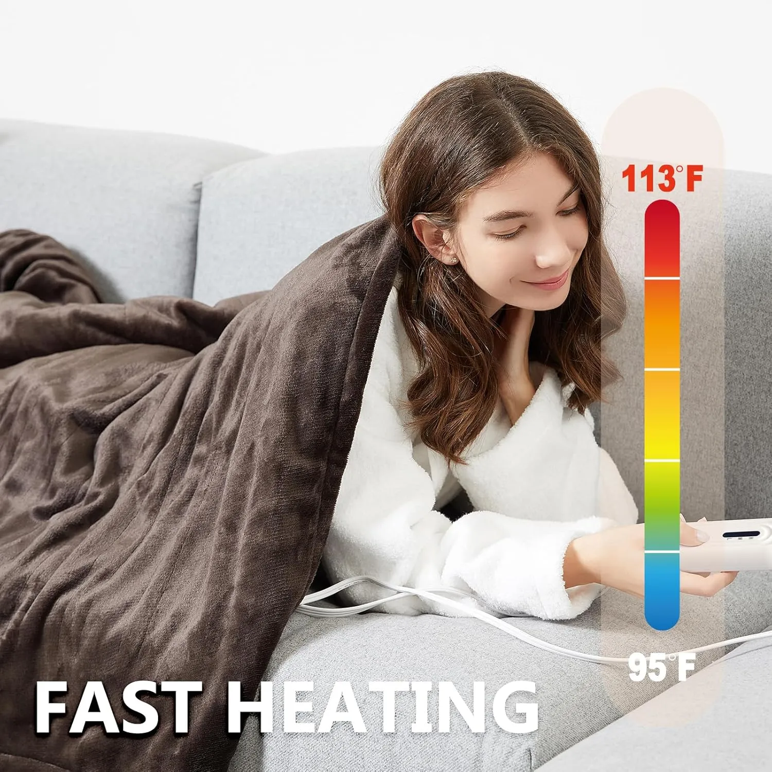 Tefici Electric Heated Blanket Throw, Super Cozy Soft 2-Layer Flannel 50" x 60" Heated Throw with 3 Heating Levels & 4 Hours Auto Off, Machine Washable, ETL&FCC Certified, Home Office Use,Brown