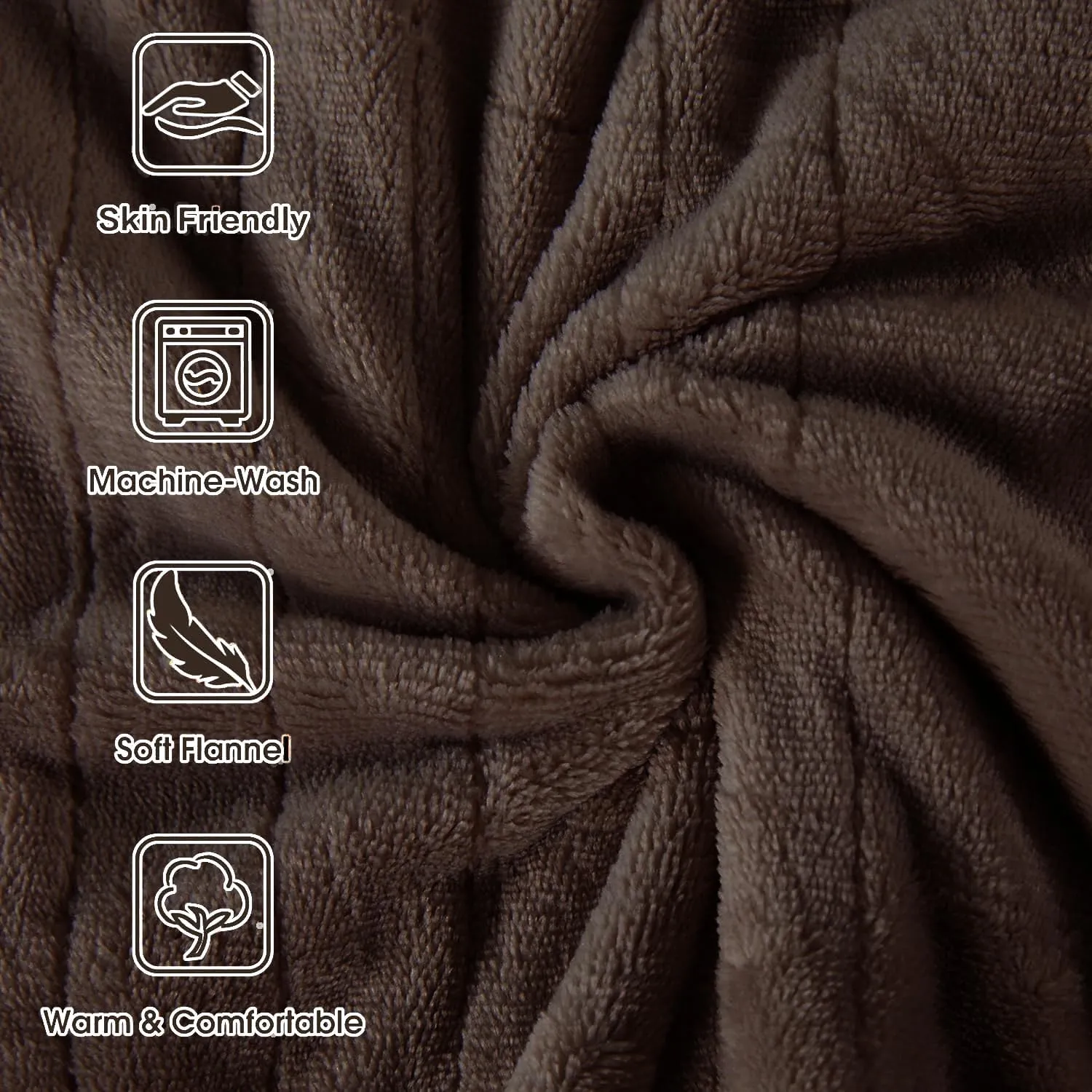 Tefici Electric Heated Blanket Throw, Super Cozy Soft 2-Layer Flannel 50" x 60" Heated Throw with 3 Heating Levels & 4 Hours Auto Off, Machine Washable, ETL&FCC Certified, Home Office Use,Brown