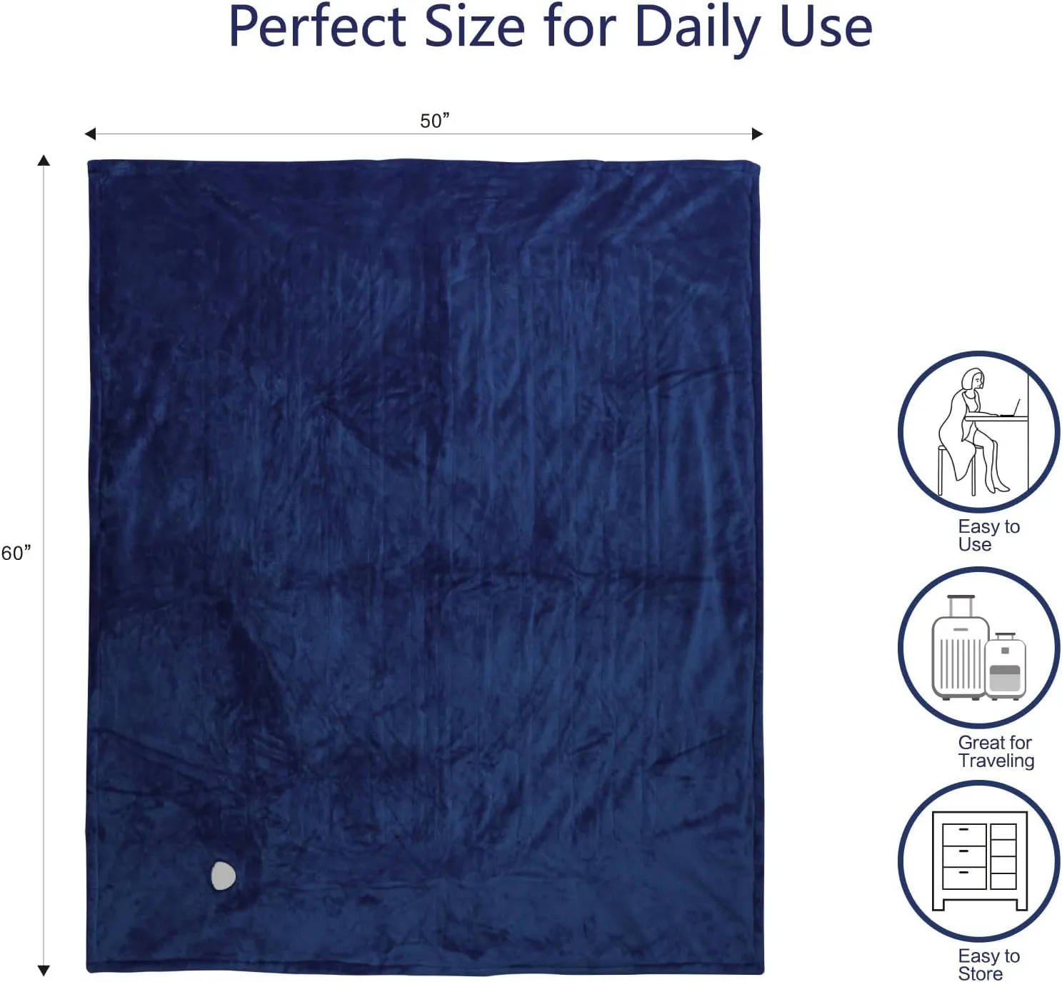 Tefici Electric Heated Blanket Throw, Super Cozy Soft 2-Layer Flannel 50" x 60" Heated Throw with 6 Heating Levels & 4 Hours Auto Off, Machine Washable, ETL&FCC Certified, Home Office Use,Blue