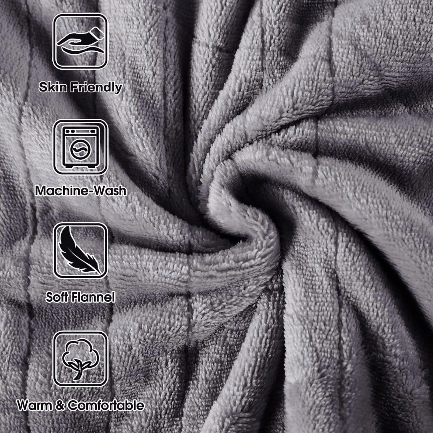Tefici Electric Heated Blanket Throw, Super Cozy Soft 2-Layer Flannel 50" x 60" Heated Throw with 6 Heating Levels & 4 Hours Auto Off, Machine Washable, ETL&FCC Certified, Home Office Use,Grey