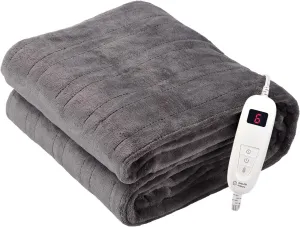 Tefici Electric Heated Blanket Throw, Super Cozy Soft 2-Layer Flannel 50" x 60" Heated Throw with 6 Heating Levels & 4 Hours Auto Off, Machine Washable, ETL&FCC Certified, Home Office Use,Grey