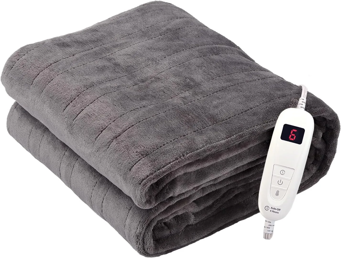 Tefici Electric Heated Blanket Throw, Super Cozy Soft 2-Layer Flannel 50" x 60" Heated Throw with 6 Heating Levels & 4 Hours Auto Off, Machine Washable, ETL&FCC Certified, Home Office Use,Grey