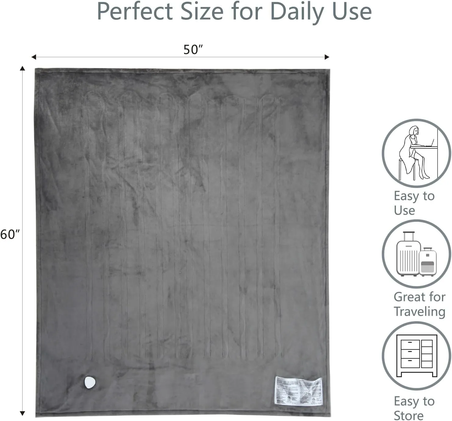 Tefici Electric Heated Blanket Throw, Super Cozy Soft 2-Layer Flannel 50" x 60" Heated Throw with 6 Heating Levels & 4 Hours Auto Off, Machine Washable, ETL&FCC Certified, Home Office Use,Grey