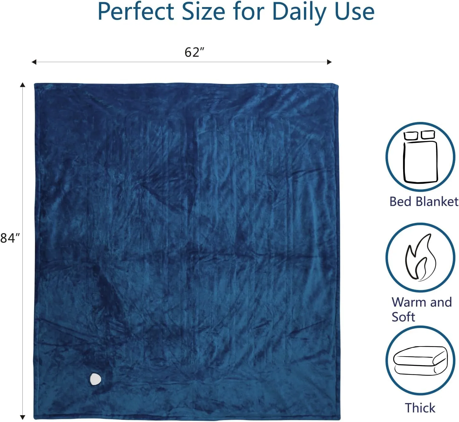 Tefici Electric Heated Blanket Twin,Super Cozy Soft 2-Layer Flannel 62" x 84" Heated Twin Size with 3 Heating Levels 8 Hours Auto Off, Machine Washable, ETL and FCC Certified, Home Office Use, Blue