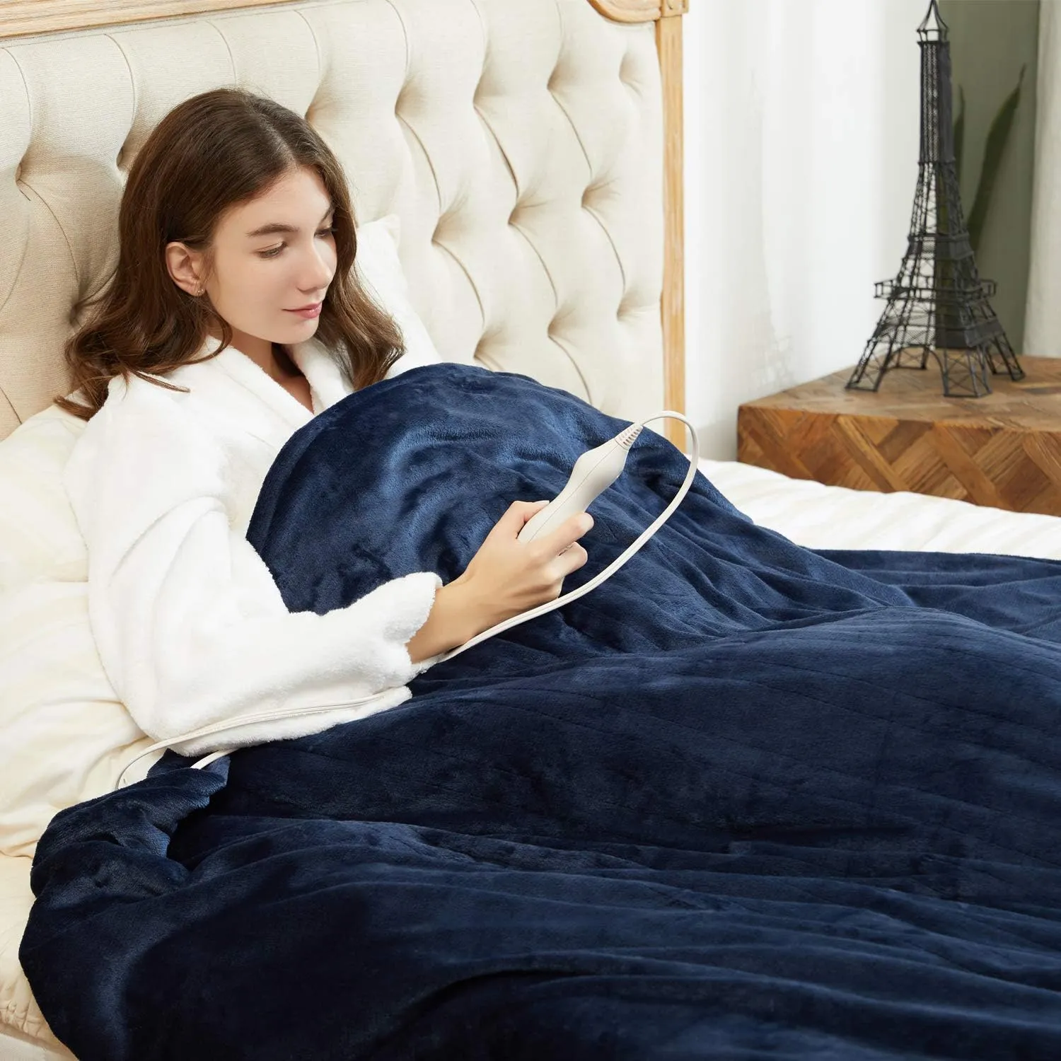 Tefici Electric Heated Blanket Twin,Super Cozy Soft 2-Layer Flannel 62" x 84" Heated Twin Size with 3 Heating Levels 8 Hours Auto Off, Machine Washable, ETL and FCC Certified, Home Office Use, Blue