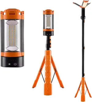 Telescopic folding rechargeable camping light, 2200 lumens, high brightness LED camping light with stand,IPX65 Waterproof Cordless Work Light with Triple LED Lamps for Power Outages, Hiking