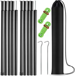 Tent Poles Adjustable Tarp Poles Steel Rods for Tarp Canopy Camping Replacement Set of 2  Pegs & Reflective Ropes