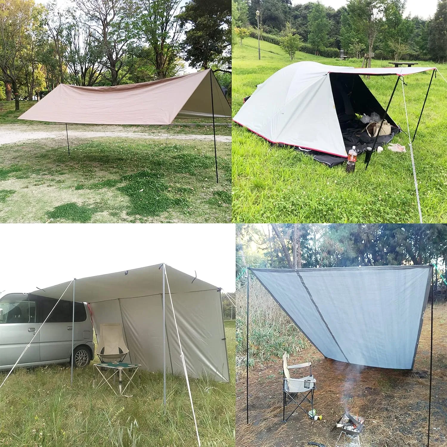 Tent Poles Adjustable Tarp Poles Steel Rods for Tarp Canopy Camping Replacement Set of 2  Pegs & Reflective Ropes