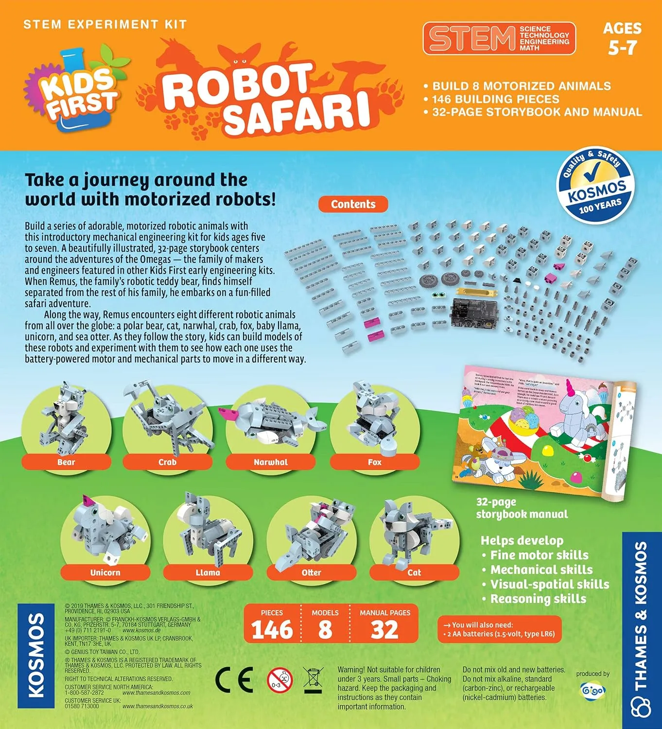 Thames & Kosmos Kids First: Robot Safari - Introduction to Motorized Machines Science Experiment Kit for Ages 5 to 7, Build 8 Robotic Animals Including A Unicorn, Llama, Narwhal & More