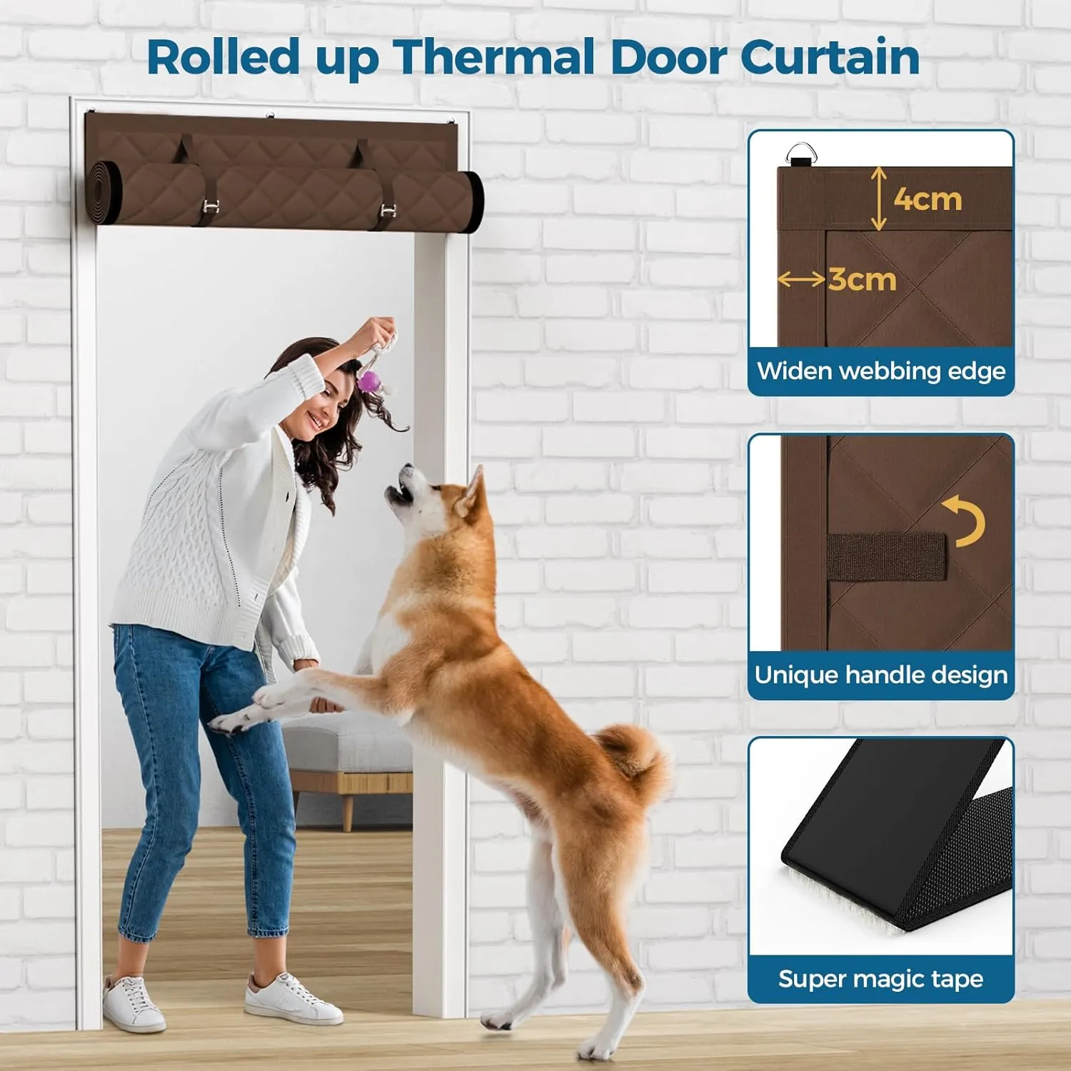 Thermal Insulated Door Curtain Fits Door Size 32 x 80 Inch, Oxford Cloth Thicken Cotton Filled, Curtain Size 35" x 82", Single Piece Door Insulation Blanket Cover for Cold in Winter, Brown