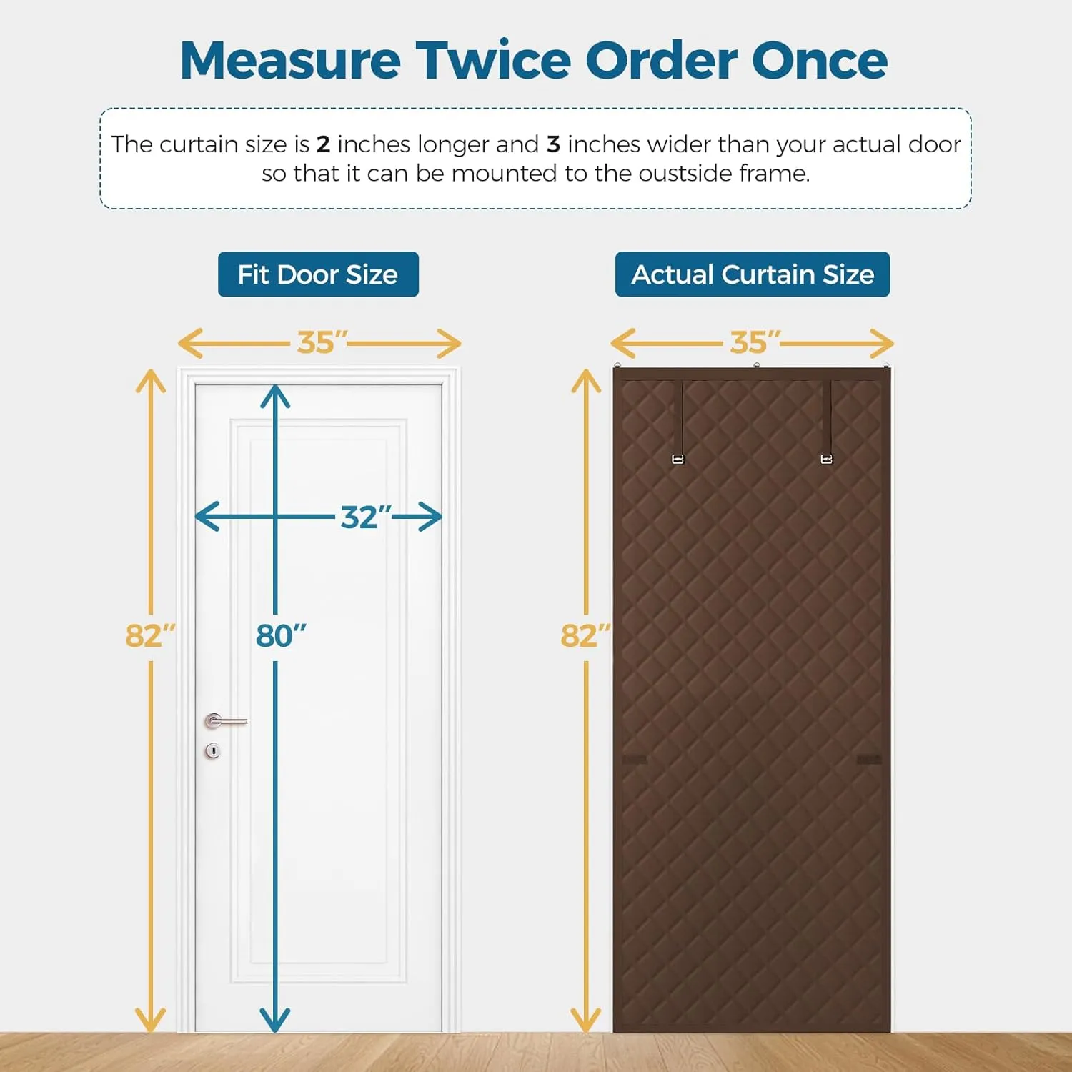 Thermal Insulated Door Curtain Fits Door Size 32 x 80 Inch, Oxford Cloth Thicken Cotton Filled, Curtain Size 35" x 82", Single Piece Door Insulation Blanket Cover for Cold in Winter, Brown
