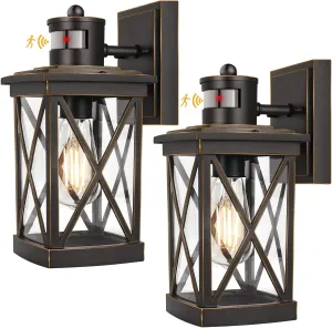 TOBUSA 2-Pack Motion Sensor Outdoor Wall Lanterns Waterproof, Oil Rubbed Bronze Exterior Light Fixtures Wall Mount, Dusk Dawn Outdoor Wall Lighting Outside Sensor Wall Sconces for House Garage Porch