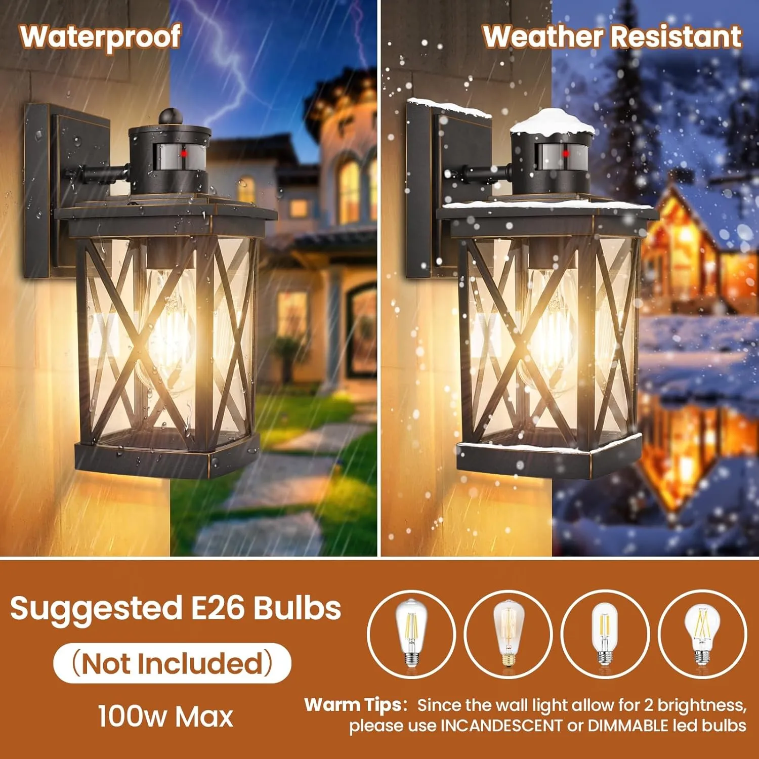 TOBUSA 2-Pack Motion Sensor Outdoor Wall Lanterns Waterproof, Oil Rubbed Bronze Exterior Light Fixtures Wall Mount, Dusk Dawn Outdoor Wall Lighting Outside Sensor Wall Sconces for House Garage Porch