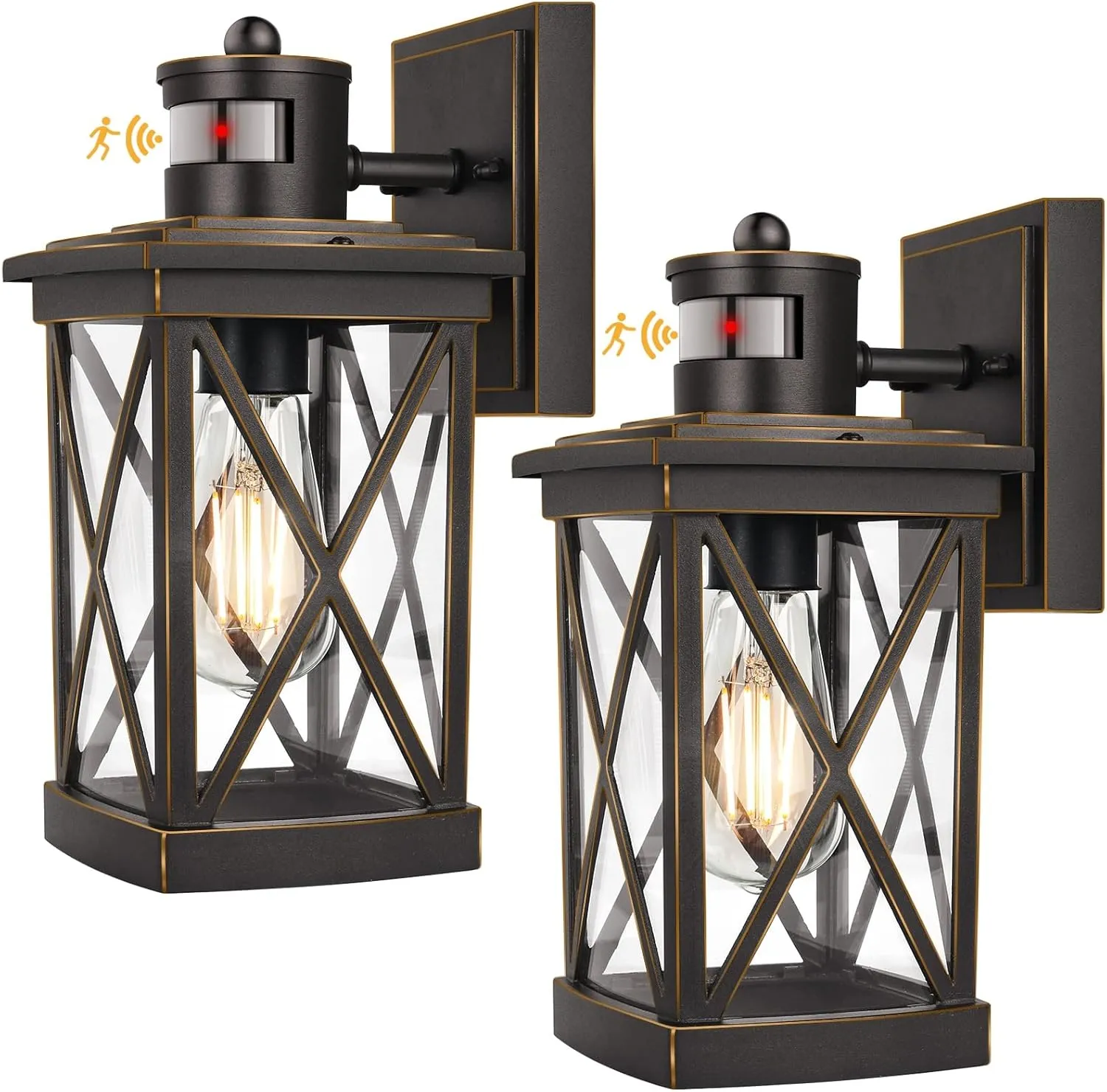 TOBUSA 2-Pack Motion Sensor Outdoor Wall Lanterns Waterproof, Oil Rubbed Bronze Exterior Light Fixtures Wall Mount, Dusk Dawn Outdoor Wall Lighting Outside Sensor Wall Sconces for House Garage Porch