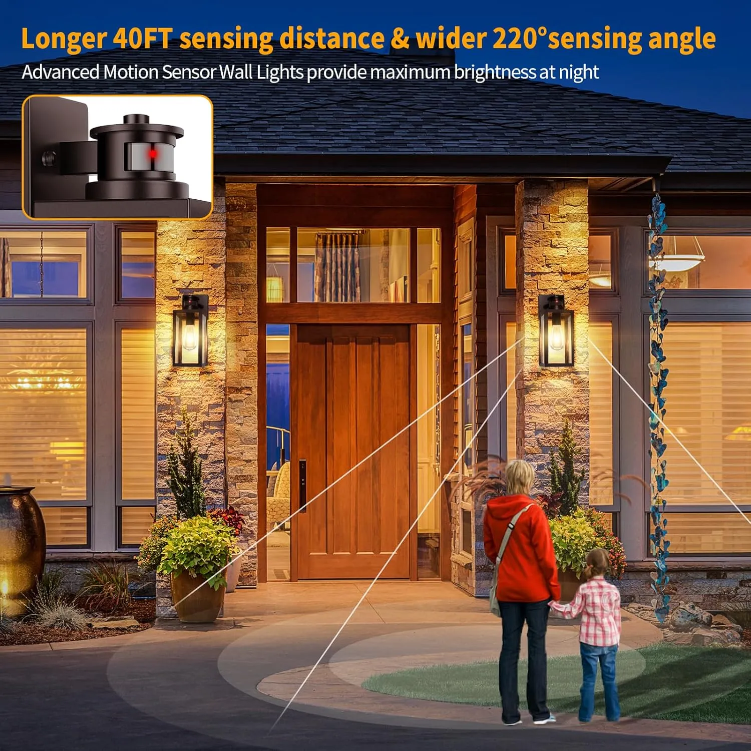 TOBUSA 2-Pack Motion Sensor Outdoor Wall Lights, Waterproof Dusk to Dawn Exterior Wall Light Fixtures, Modern Brown Outside Porch Lights for House Garage, Motion Sensor Wall Lanterns with Clear Glass