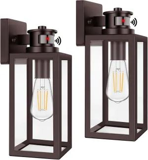 TOBUSA 2-Pack Motion Sensor Outdoor Wall Lights, Waterproof Dusk to Dawn Exterior Wall Light Fixtures, Modern Brown Outside Porch Lights for House Garage, Motion Sensor Wall Lanterns with Clear Glass