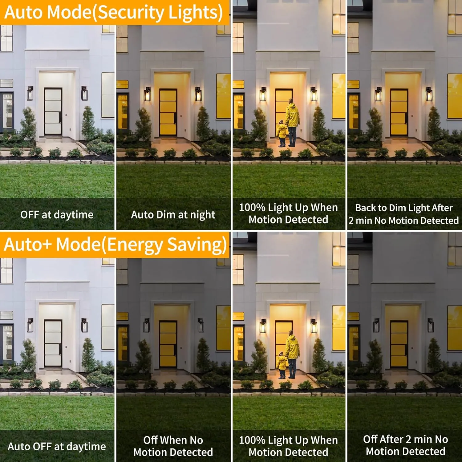 TOBUSA 2-Pack Motion Sensor Outdoor Wall Lights, Waterproof Dusk to Dawn Exterior Wall Light Fixtures, Modern Brown Outside Porch Lights for House Garage, Motion Sensor Wall Lanterns with Clear Glass