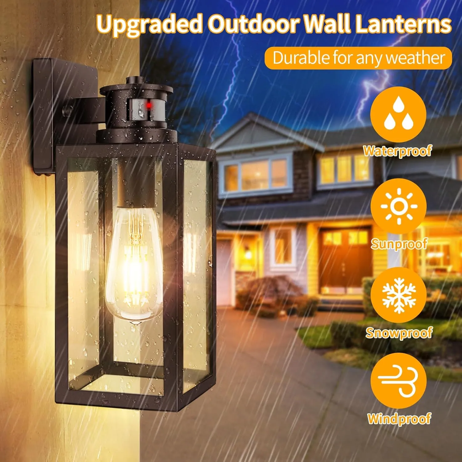 TOBUSA 2-Pack Motion Sensor Outdoor Wall Lights, Waterproof Dusk to Dawn Exterior Wall Light Fixtures, Modern Brown Outside Porch Lights for House Garage, Motion Sensor Wall Lanterns with Clear Glass