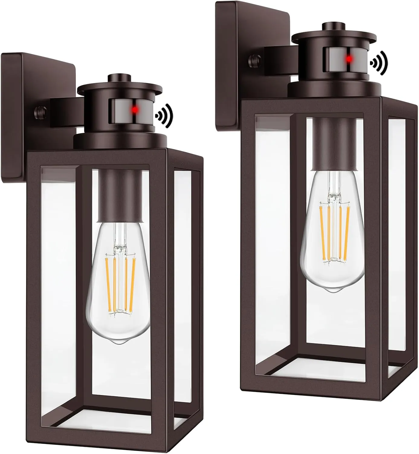 TOBUSA 2-Pack Motion Sensor Outdoor Wall Lights, Waterproof Dusk to Dawn Exterior Wall Light Fixtures, Modern Brown Outside Porch Lights for House Garage, Motion Sensor Wall Lanterns with Clear Glass