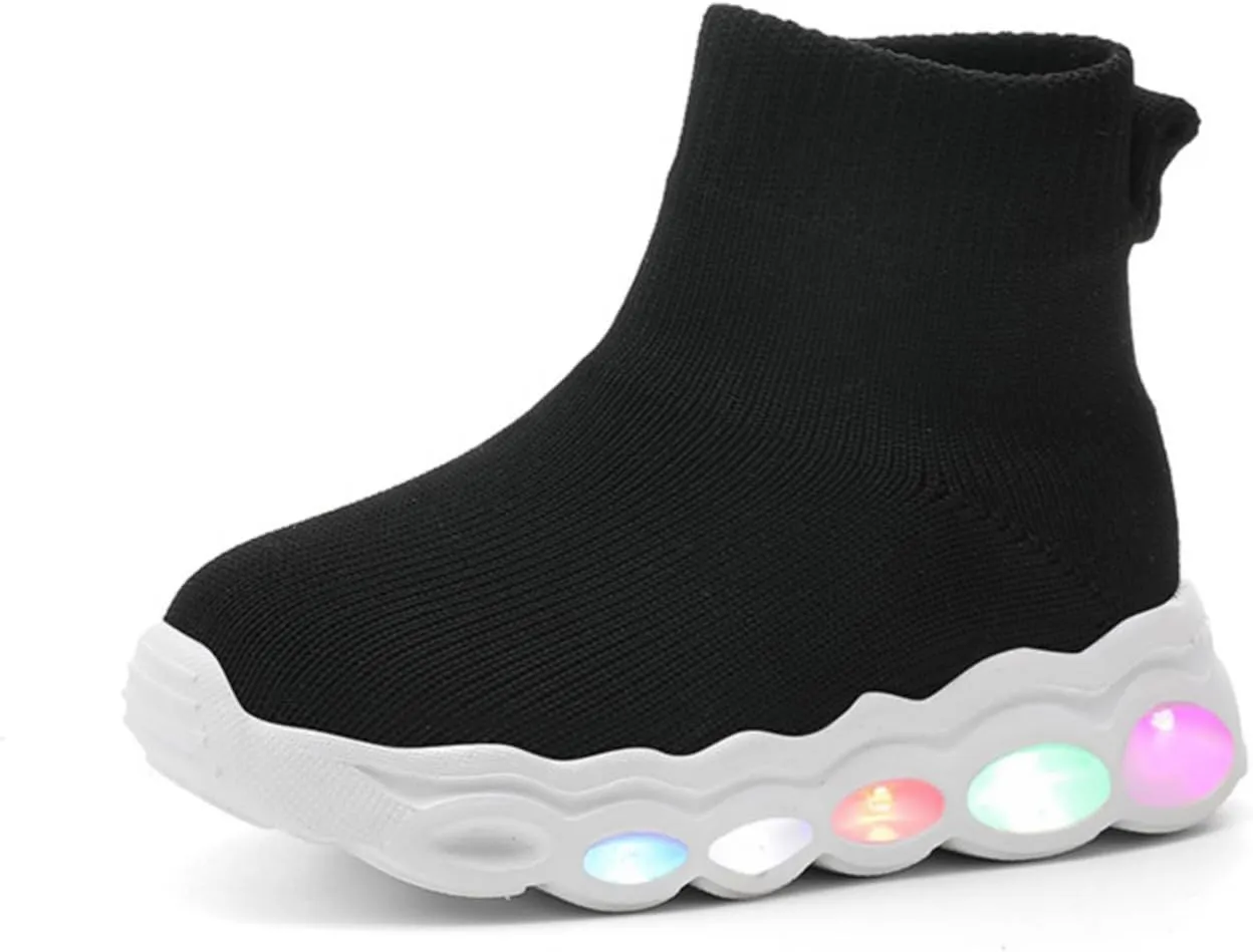 Toddler Little Kids Light Up Fashion Sneakers Slip on Led Shoe Breathable Casual First Walking Mesh Boys Girls