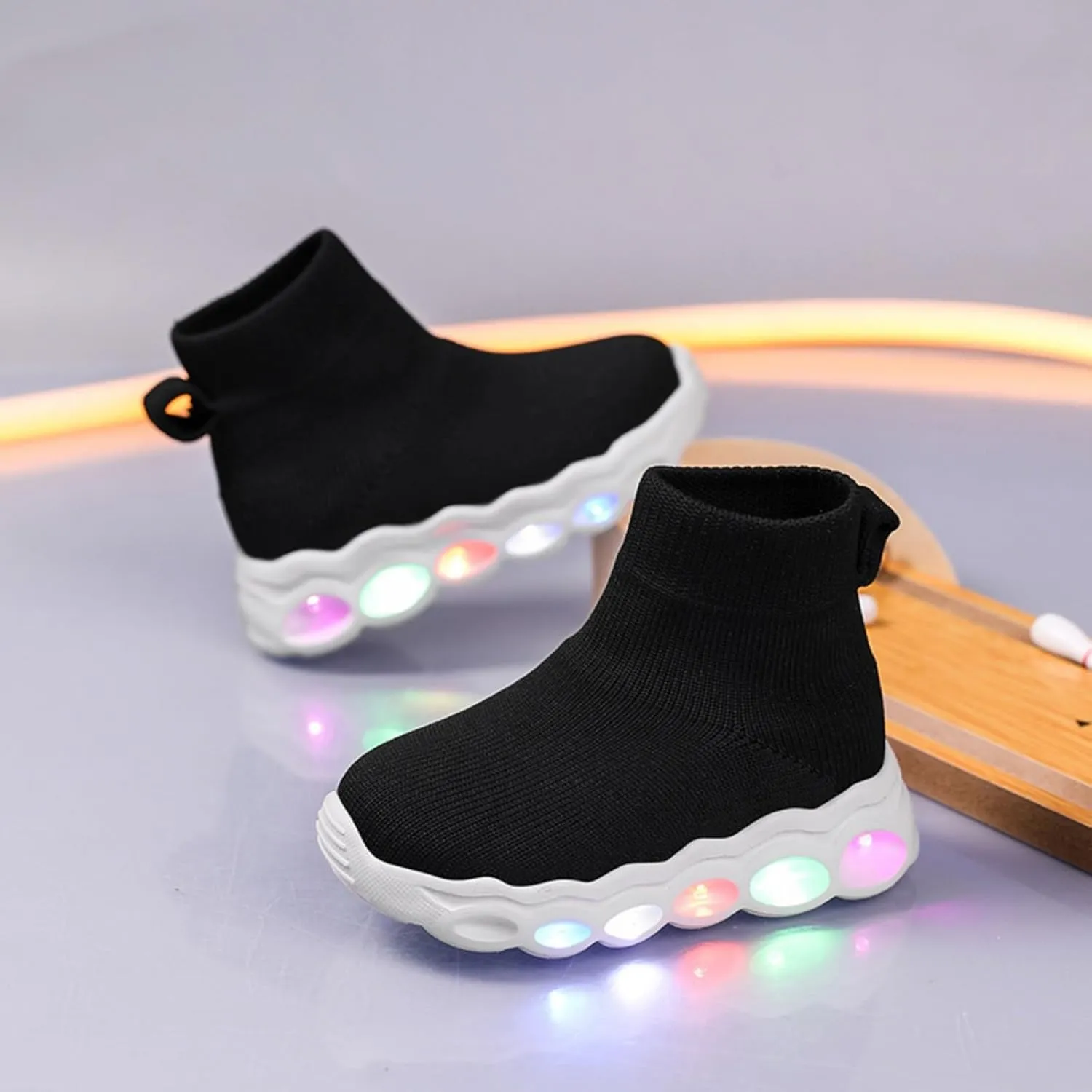 Toddler Little Kids Light Up Fashion Sneakers Slip on Led Shoe Breathable Casual First Walking Mesh Boys Girls