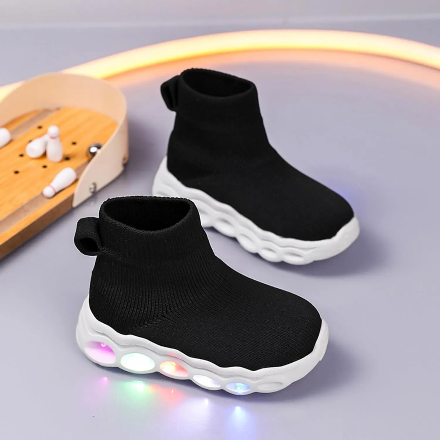 Toddler Little Kids Light Up Fashion Sneakers Slip on Led Shoe Breathable Casual First Walking Mesh Boys Girls