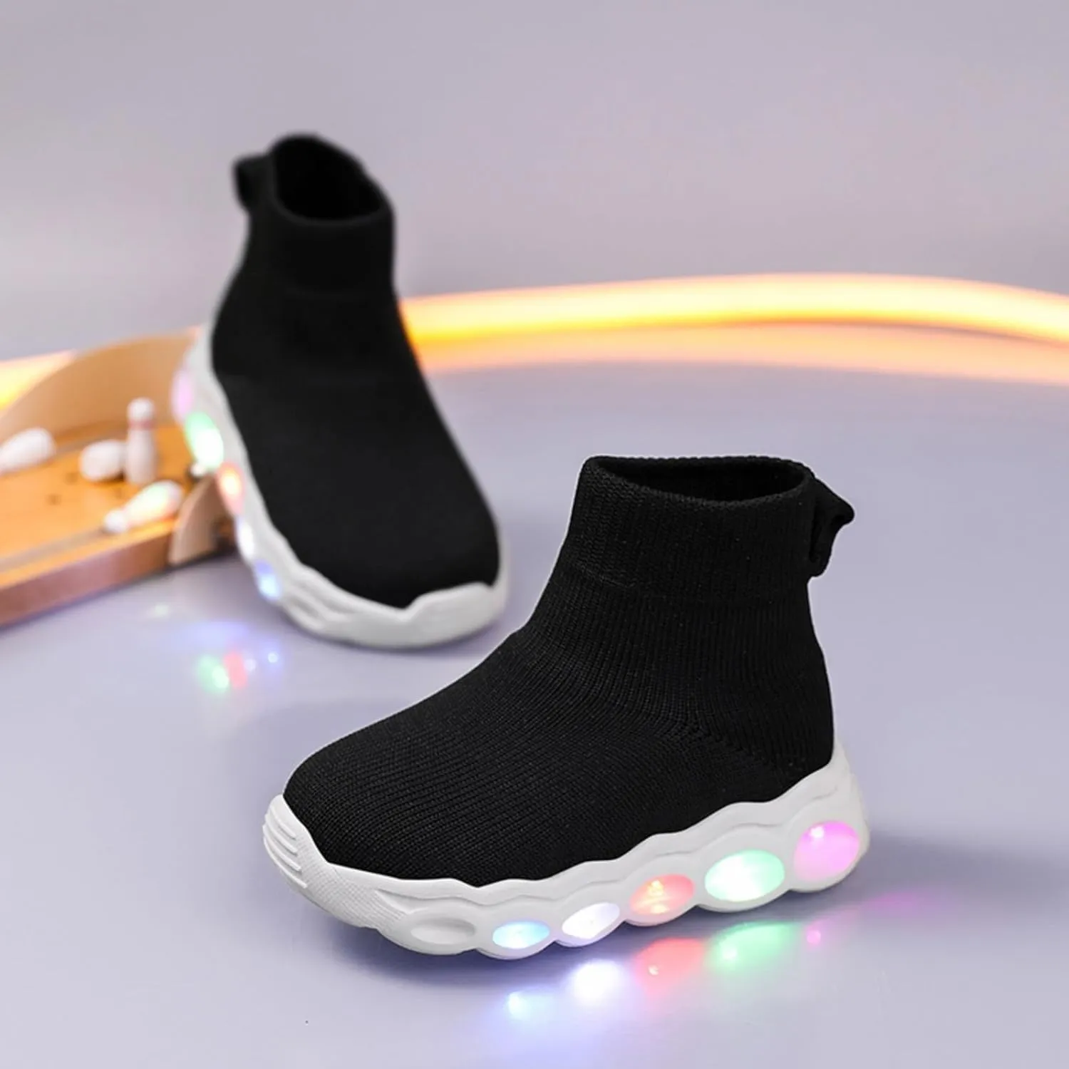 Toddler Little Kids Light Up Fashion Sneakers Slip on Led Shoe Breathable Casual First Walking Mesh Boys Girls