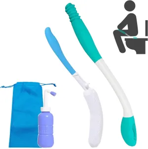 Toilet Aid Set for Wiping,Including Long Handle Butt Wiper Shower Brush Portable Bidet and a Storage Bag for People Overweight,Elderly and Disabled,Long Reach Self Wipe Tools Personal Hygiene Kit