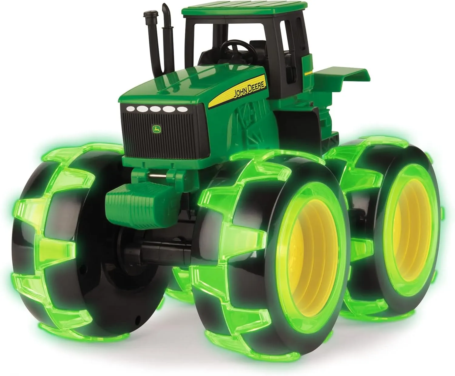 TOMY Monster Treads Lightning Wheels - John Deere Tractor - Motion Activated Light Up Monster Truck Toy - John Deere Tractor Toys with Monster Truck Tires - Ages 3 Years and Up