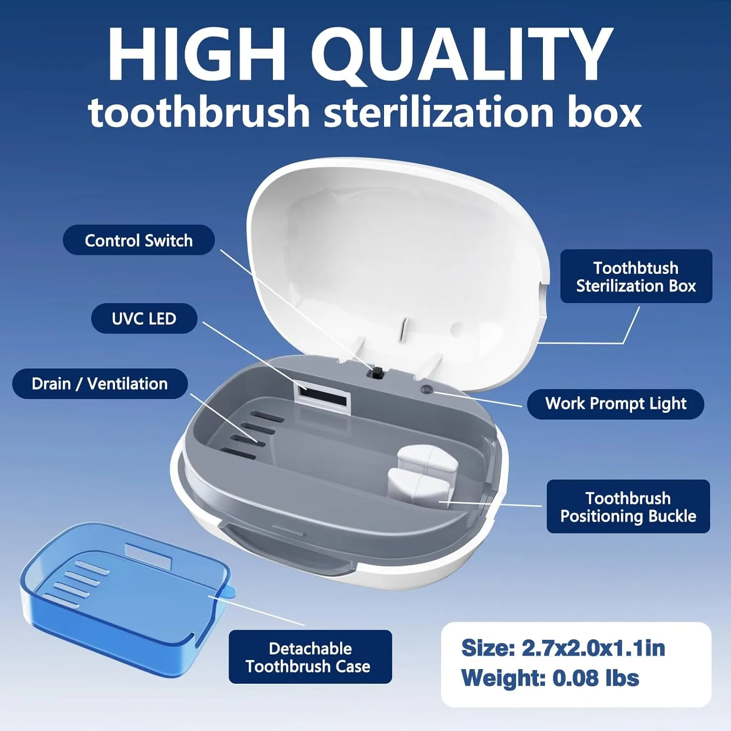 Toothbrush Covers Case San itizer and Holder with Light,Toothbrush Covers with Holder, Rechargeable Portable Toothbrush Cleaner Case（White）