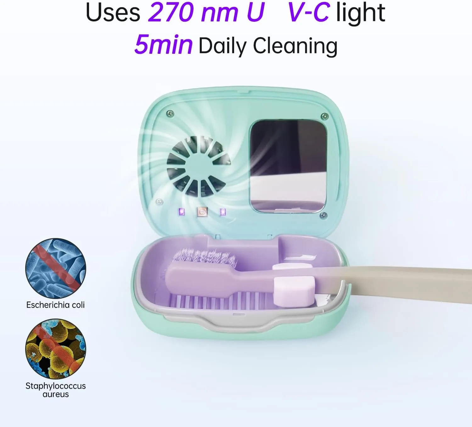 Toothbrush Holder, Toothbrush Cleaner Case, Portable USB Charging Toothbrush Cover with U V-C Light, Travel Toothbrush Holder (Green-Fan)