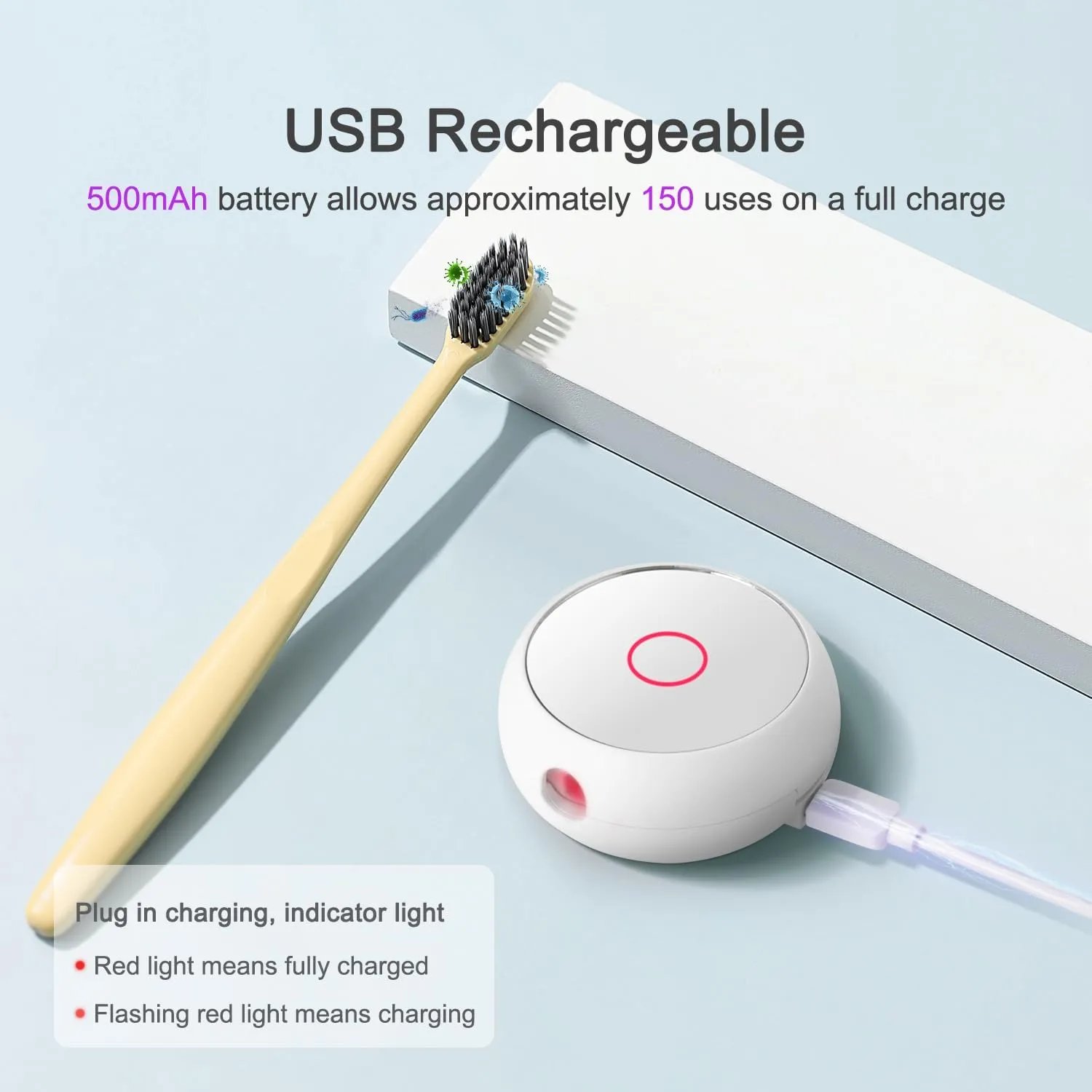 Toothbrush Holder, Toothbrush Cleaner Case, Portable USB Charging Toothbrush Cover with U V-C Light, Travel Toothbrush Holder (White-Mirror)