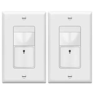 TOPGREENER PIR Motion Sensor Light Switch, Occupancy & Vacancy Motion Sensor Switch, 𝐎𝐩𝐞𝐫𝐚𝐛𝐥𝐞 𝐖𝐢𝐭𝐡𝐨𝐮𝐭 𝐆𝐫𝐨𝐮𝐧𝐝 𝐖𝐢𝐫𝐞, No Neutral Wire, Single Pole, TDOS5-HL-W-2PCS, White