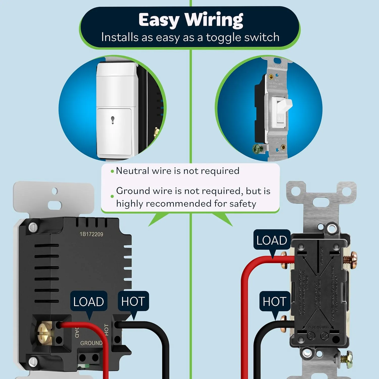 TOPGREENER PIR Motion Sensor Light Switch, Occupancy & Vacancy Motion Sensor Switch, 𝐎𝐩𝐞𝐫𝐚𝐛𝐥𝐞 𝐖𝐢𝐭𝐡𝐨𝐮𝐭 𝐆𝐫𝐨𝐮𝐧𝐝 𝐖𝐢𝐫𝐞, No Neutral Wire, Single Pole, TDOS5-HL-W-2PCS, White