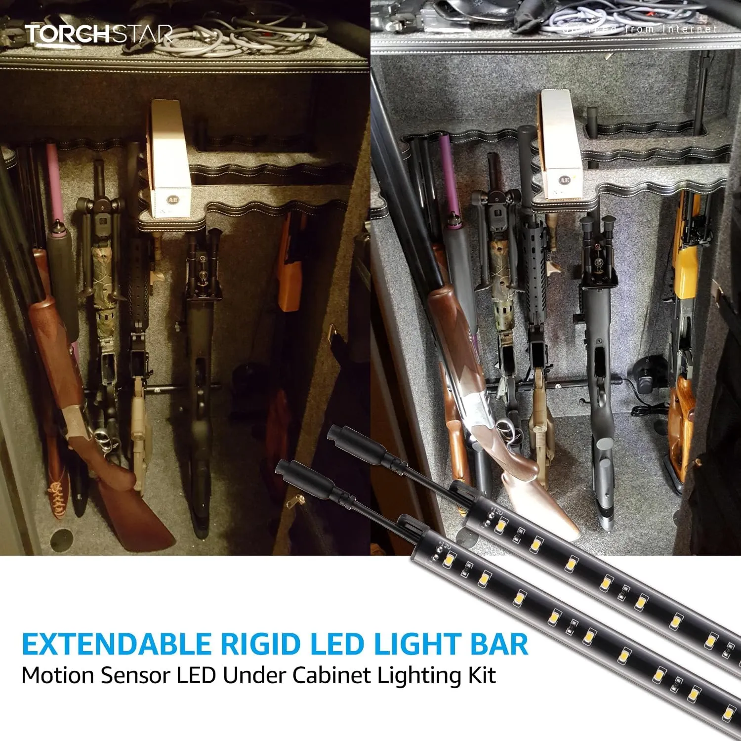 TORCHSTAR LED Safe Lighting Kit, (6) 12 Inch Linkable Light Bars   Motion Sensor   UL Power Adapter, 900LM, Input 100-240V, for Under Cabinet Gun Safe Locker Closet Showcase, 5000K Daylight