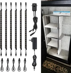 TORCHSTAR LED Safe Lighting Kit, (6) 12 Inch Linkable Light Bars   Motion Sensor   UL Power Adapter, 900LM, Input 100-240V, for Under Cabinet Gun Safe Locker Closet Showcase, 5000K Daylight