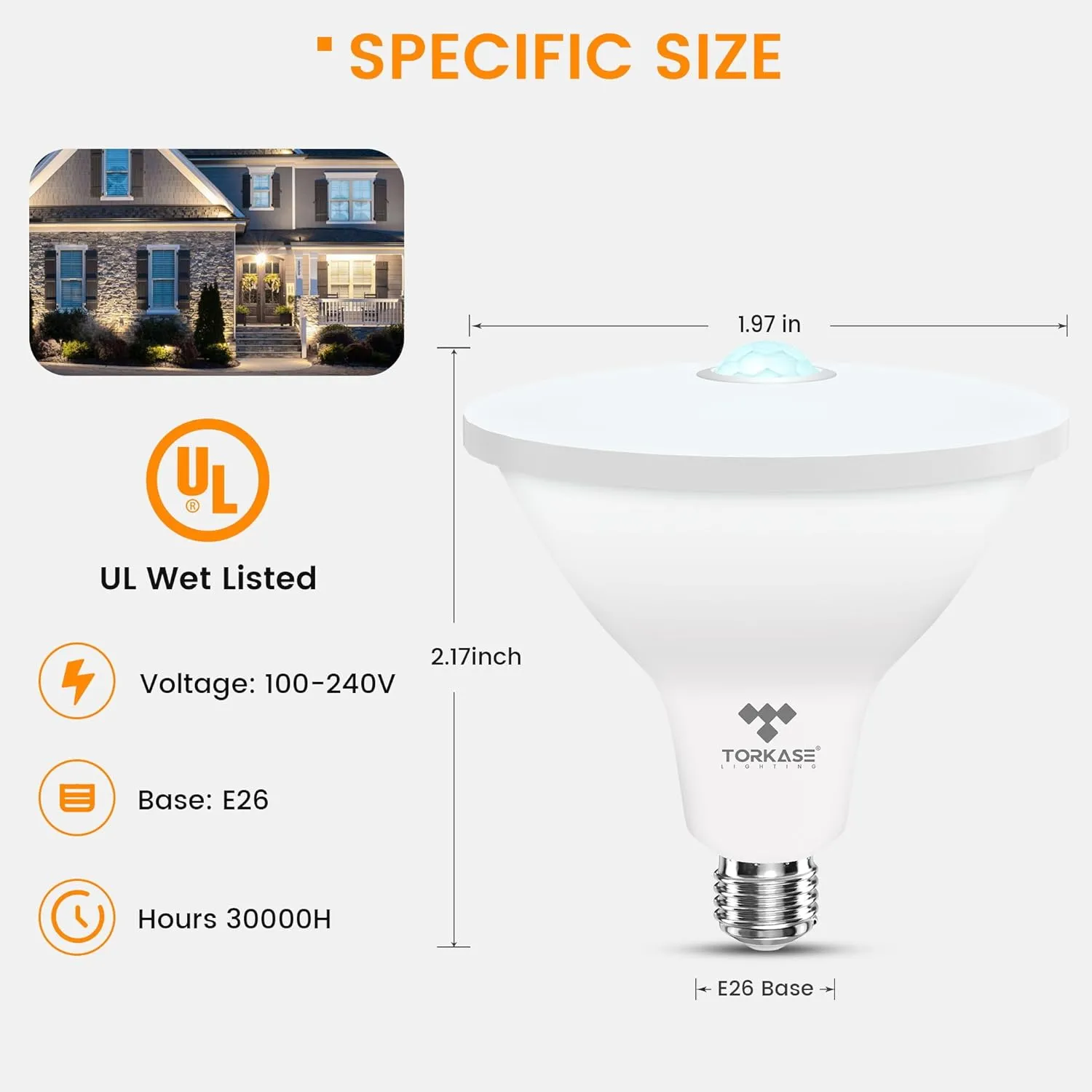 Torkase PAR38 Motion Sensor Flood Light Bulbs, Motion Activated Outdoor Lighting,200 Watt Equivalent(20W) 2000LM, 3000K Warm White,LED Flood Light for Backyard, Garage, Porch, Garden,2 Pack