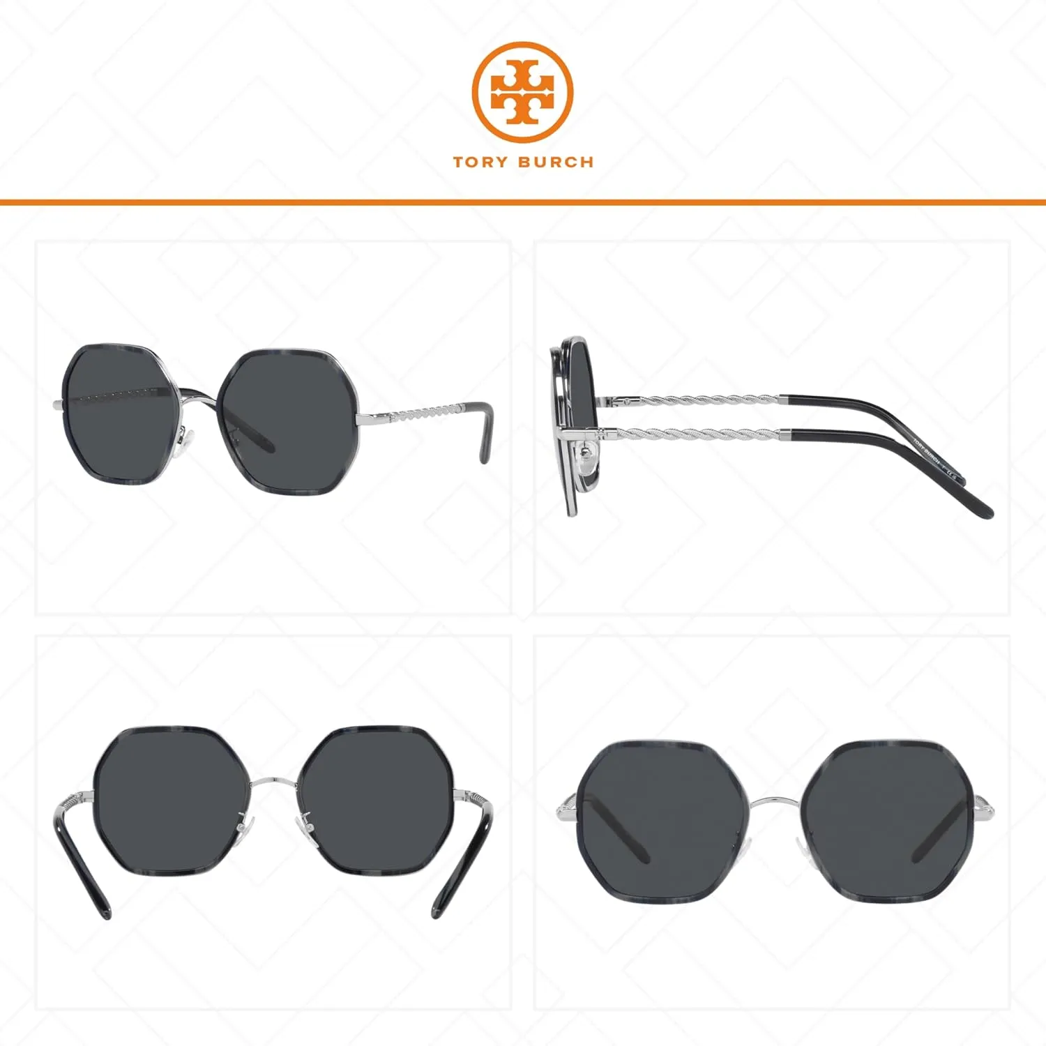 Tory Burch TY6092 Hexagonal Sunglasses for Women   BUNDLE With Designer iWear Eyewear Kit