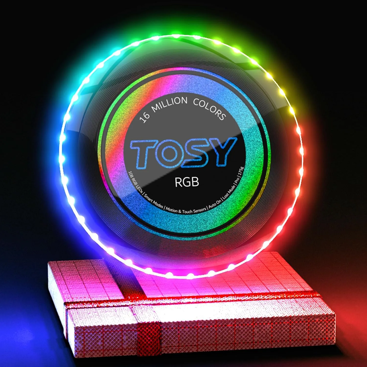 TOSY Flying Disc - 16 Million Colors RGB or 36 LEDs, Extremely Bright, Smart Modes, 4th of July Camping Essentials for Teens/Kids/Adults/Men/Boys/Girls, Auto Light Up, Rechargeable, Waterproof, 175g