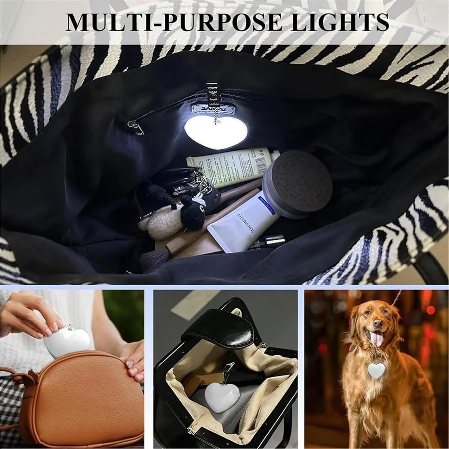Touch Activated Purse Light, Purse Light Handbag Light, Heart Purse Light, Purse Light with Automatic Sensor, Small Portable Glow Purse Light, Mini Touch Purse LED Lamp (f*2pc)