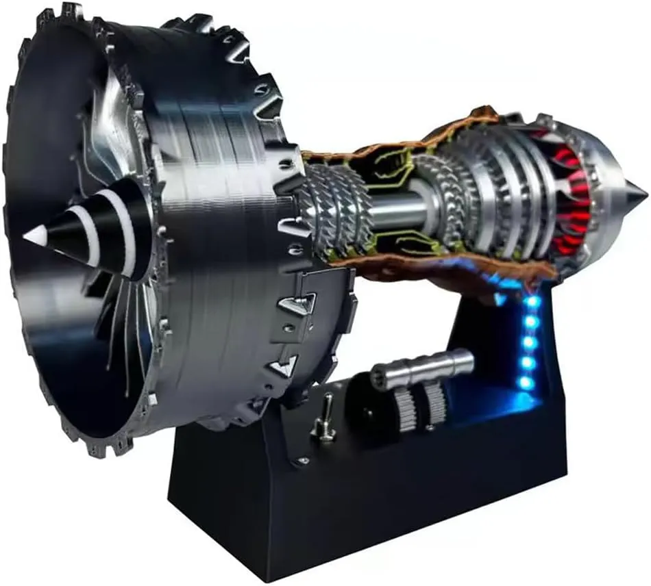 TR900 Turbofan Aircraft Engine Model, 28cm Adjustable Speed Aircraft Turbojet with LED Light, Mechanical Science Aero Engine Education Toy Gift Decor for Adult Hobbyists