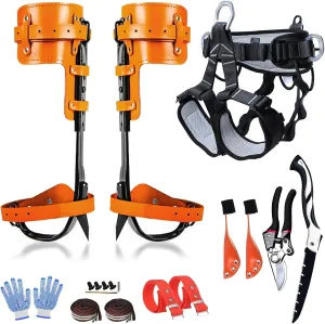 Tree Climbing Gear，Tree Climbing Spikes, Tree Climbing Gear with Adjustable Climbing Straps and Steel Core Flip Line, Rock Climbing Kit with Triple Lock Lanyard Adjuster