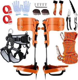 Tree Climbing Spikes for Tree Work, Adjustable Tree Climbing Gear Set with Protection Belt, Rope, and Basic Accessories, Stainless Steel Arborist Equipment for Climber, Tree Maintenance, Fruit Picking