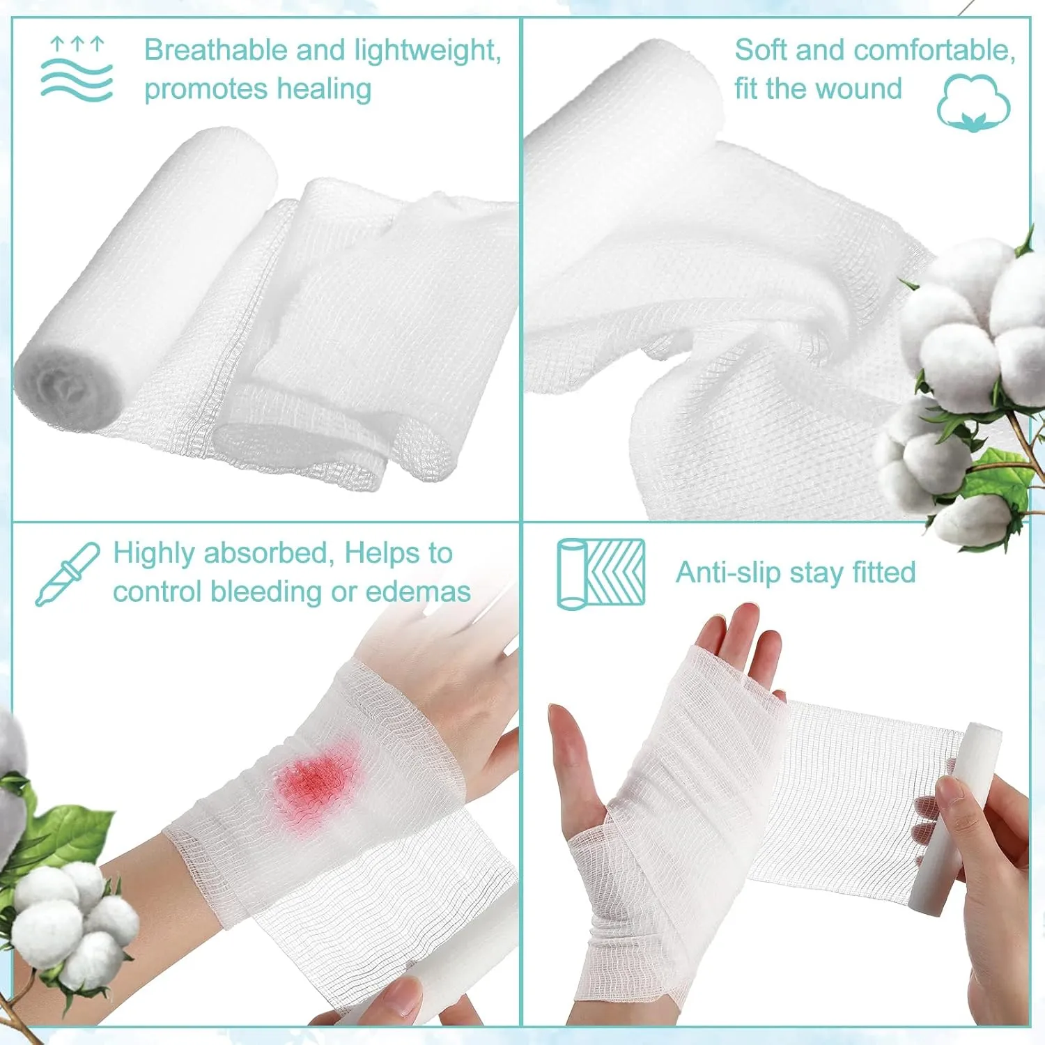 Treela 100 Rolls Gauze Bandage, 3 in x 5 Yards, Elastic Bandages Individual Packaging Sterile Non Latex First Aid Pads Medical Breathable Gauze Roll Wrap for Safety Wound Caring and Supplies
