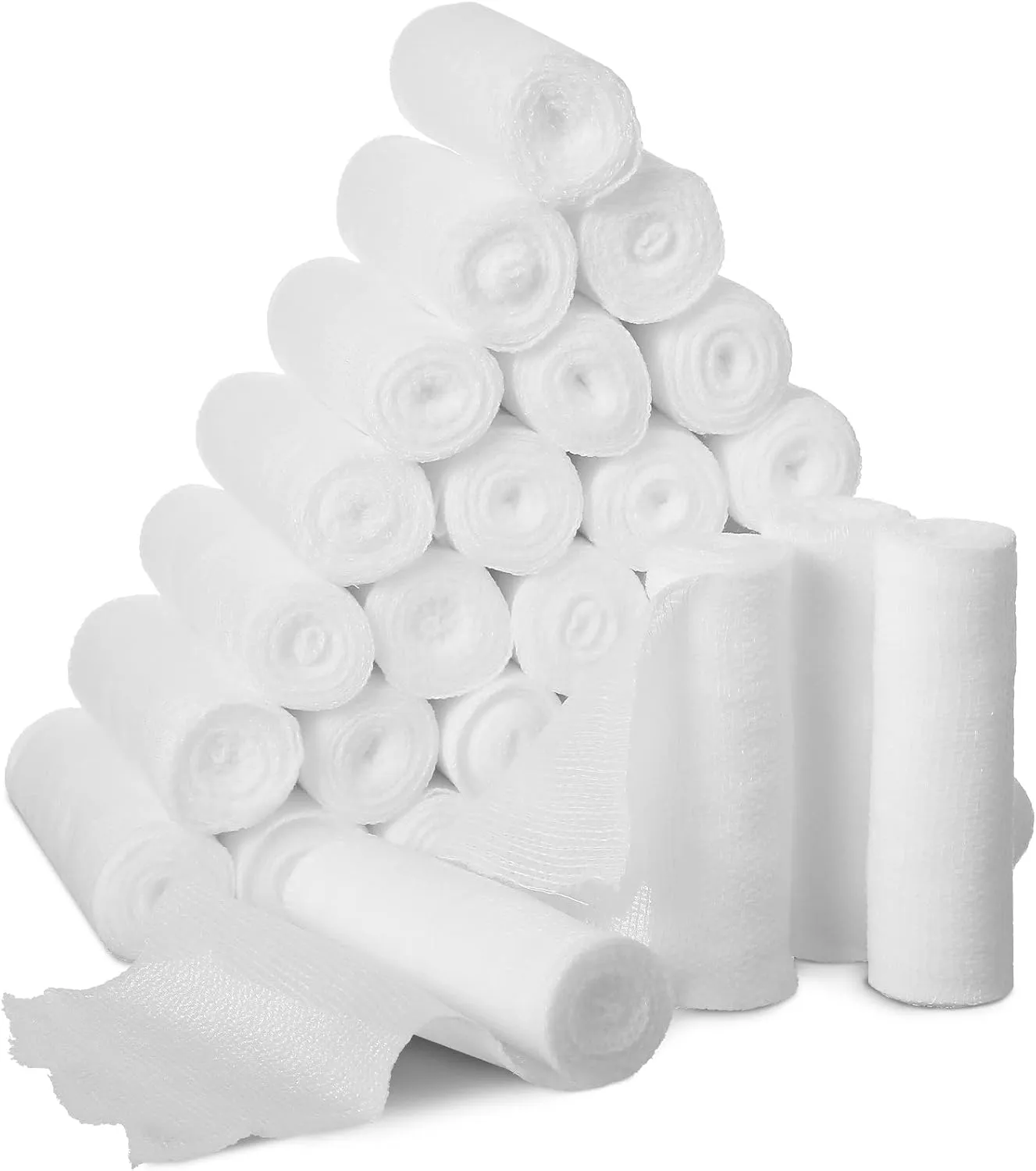 Treela 100 Rolls Gauze Bandage, 3 in x 5 Yards, Elastic Bandages Individual Packaging Sterile Non Latex First Aid Pads Medical Breathable Gauze Roll Wrap for Safety Wound Caring and Supplies