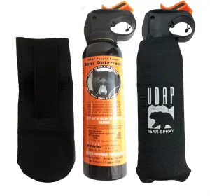 UDAP Pepper Power 12VHP Safety Orange Bear Spray Self Defense Deterrent with Hip Holster and Belt for Camping, Hiking, Fishing, Powerful Blast Pattern, 30 feet Fog Barrier, 7.9 oz (Pack of 2)