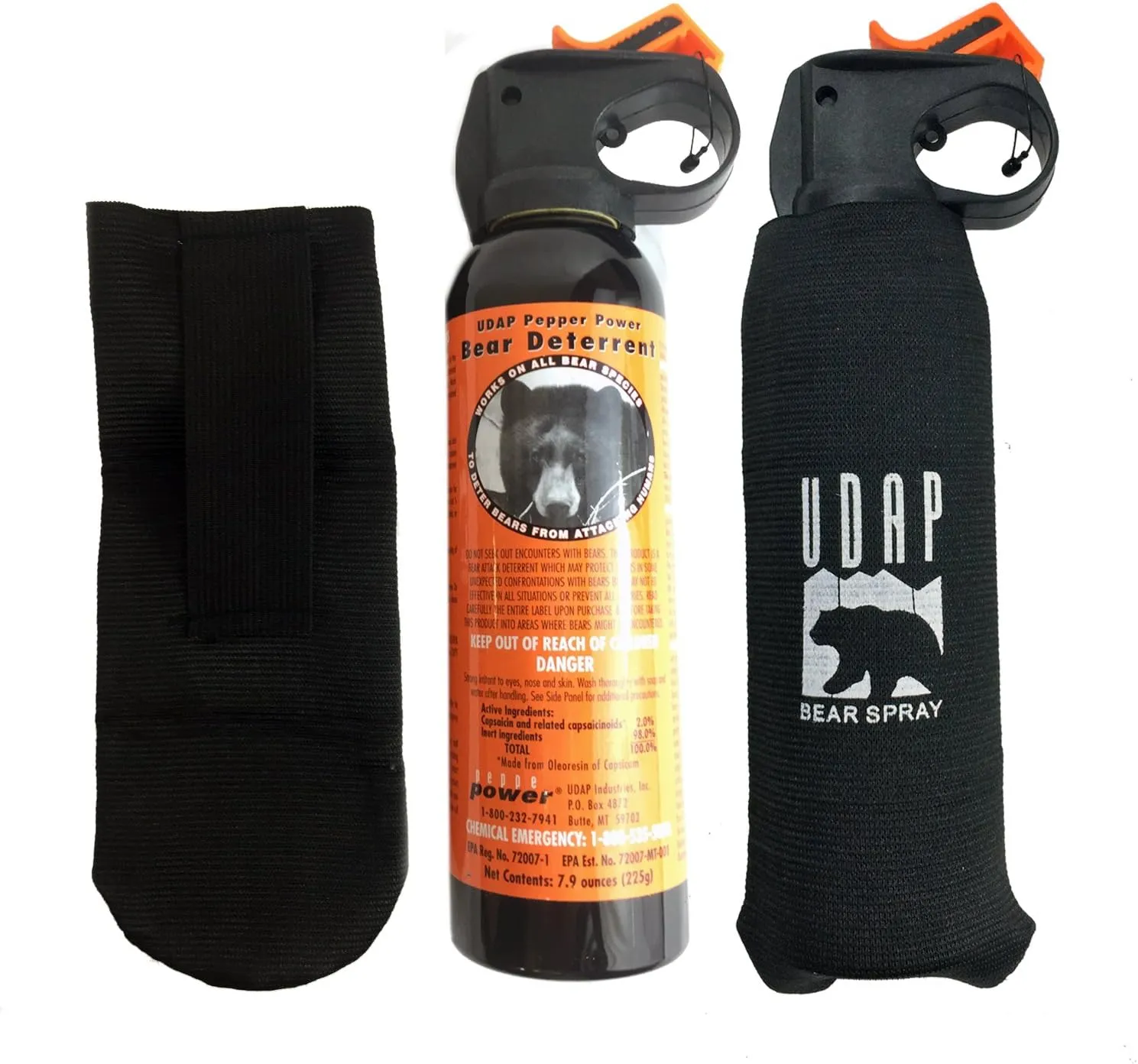 UDAP Pepper Power 12VHP Safety Orange Bear Spray Self Defense Deterrent with Hip Holster and Belt for Camping, Hiking, Fishing, Powerful Blast Pattern, 30 feet Fog Barrier, 7.9 oz (Pack of 2)