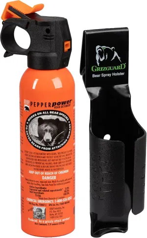 UDAP Pepper Power Bear Spray Self Defense Deterrent with Griz Guard Holster for Camping, Hiking, Fishing, Powerful Blast Pattern, 30 ft Fog Barrier, 12SO, 7.9 oz