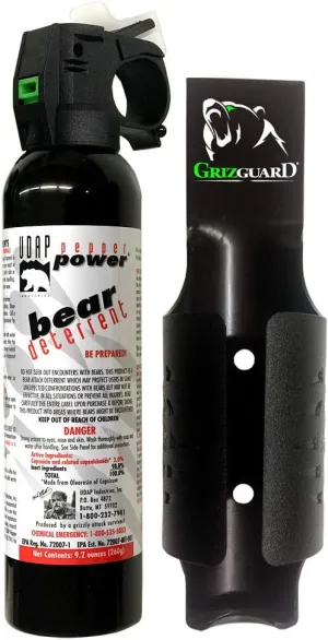 UDAP Pepper Power Magnum Bear Spray Self Defense Deterrent with Griz Guard Holster for Camping, Hiking, Fishing, Powerful Blast Pattern, 30 ft Fog Barrier, 15SO, 9.2 oz
