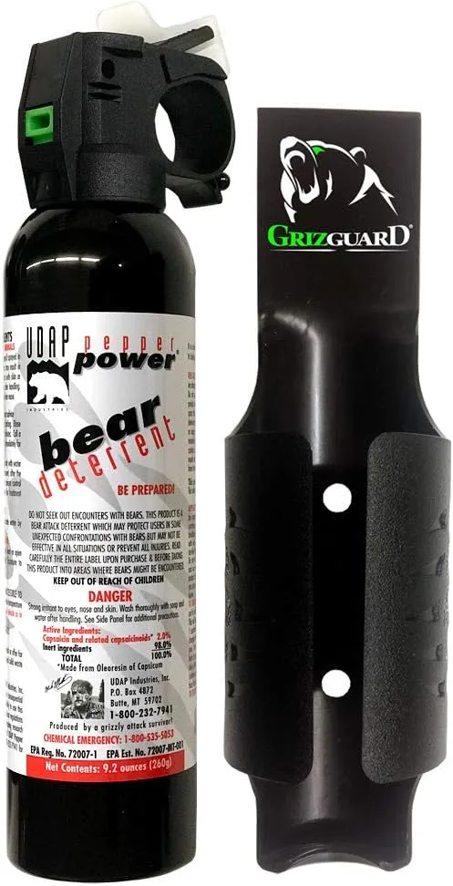 UDAP Pepper Power Magnum Bear Spray Self Defense Deterrent with Griz Guard Holster for Camping, Hiking, Fishing, Powerful Blast Pattern, 30 ft Fog Barrier, 15SO, 9.2 oz